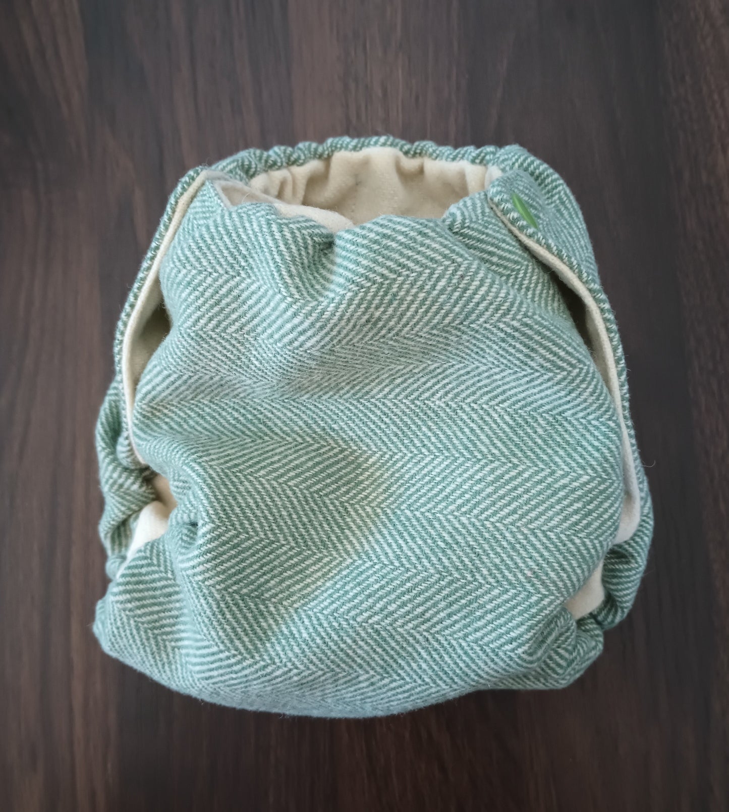 Green Herringbone Wool Diaper Cover
