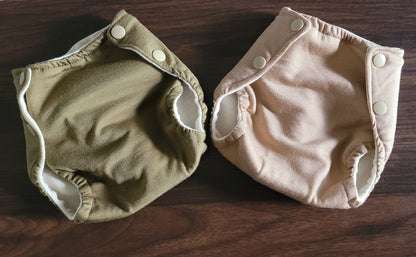 Army green and biscotti diaper covers